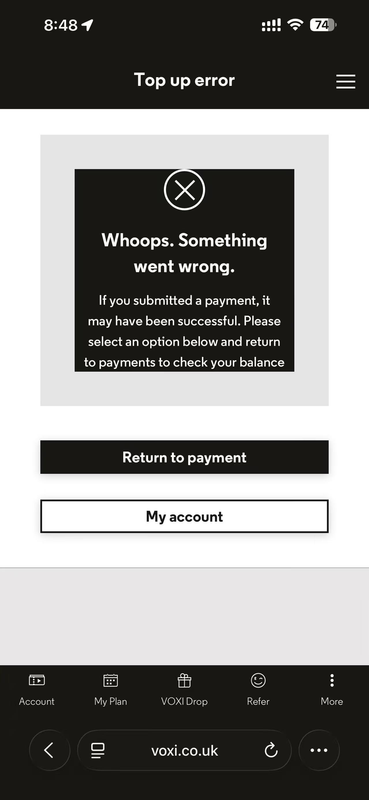 移动端充值报错